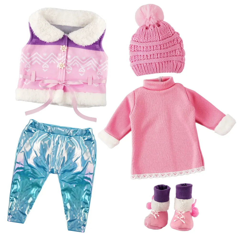 17"-22" Reborn Baby Doll Pink and Blue Winter Ski Suit 5 Pcs Set Clothing