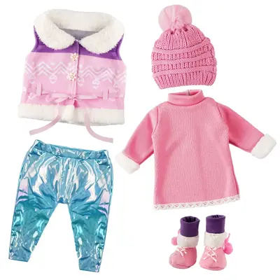 17"-22" Reborn Baby Doll Pink and Blue Winter Ski Suit 5 Pcs Set Clothing