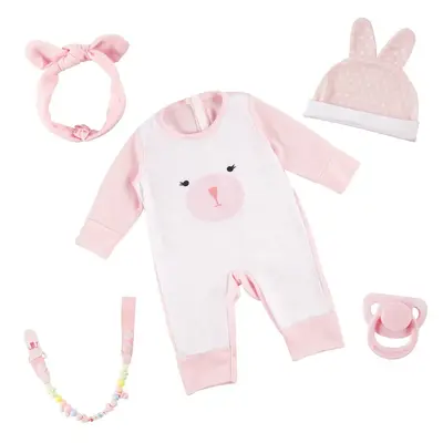 17"-22" Reborn Baby Doll Pink and White Bunny 5 Pcs Set Clothing Accessories