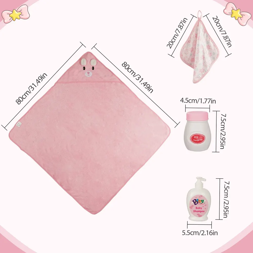 17"-22" Reborn Baby Doll Pink Bathing 5 Pcs Accessories Set, photograph 3
