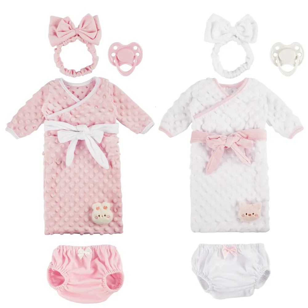 17"-22" Reborn Baby Doll Pink Bathrobe 10 Pcs Set Clothing Accessories
