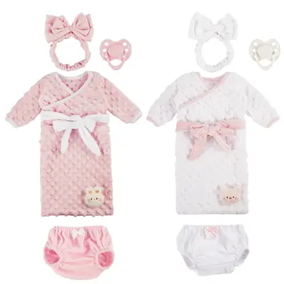 17"-22" Reborn Baby Doll Pink Bathrobe 10 Pcs Set Clothing Accessories