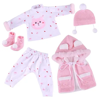 17"-22" Reborn Baby Girl Pink Winter Bear Plush Pyjama Set Clothes Accessories