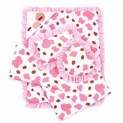 17–22" Strawberry Cow Doll Mat & Pillow Set for Reborn Baby Dolls