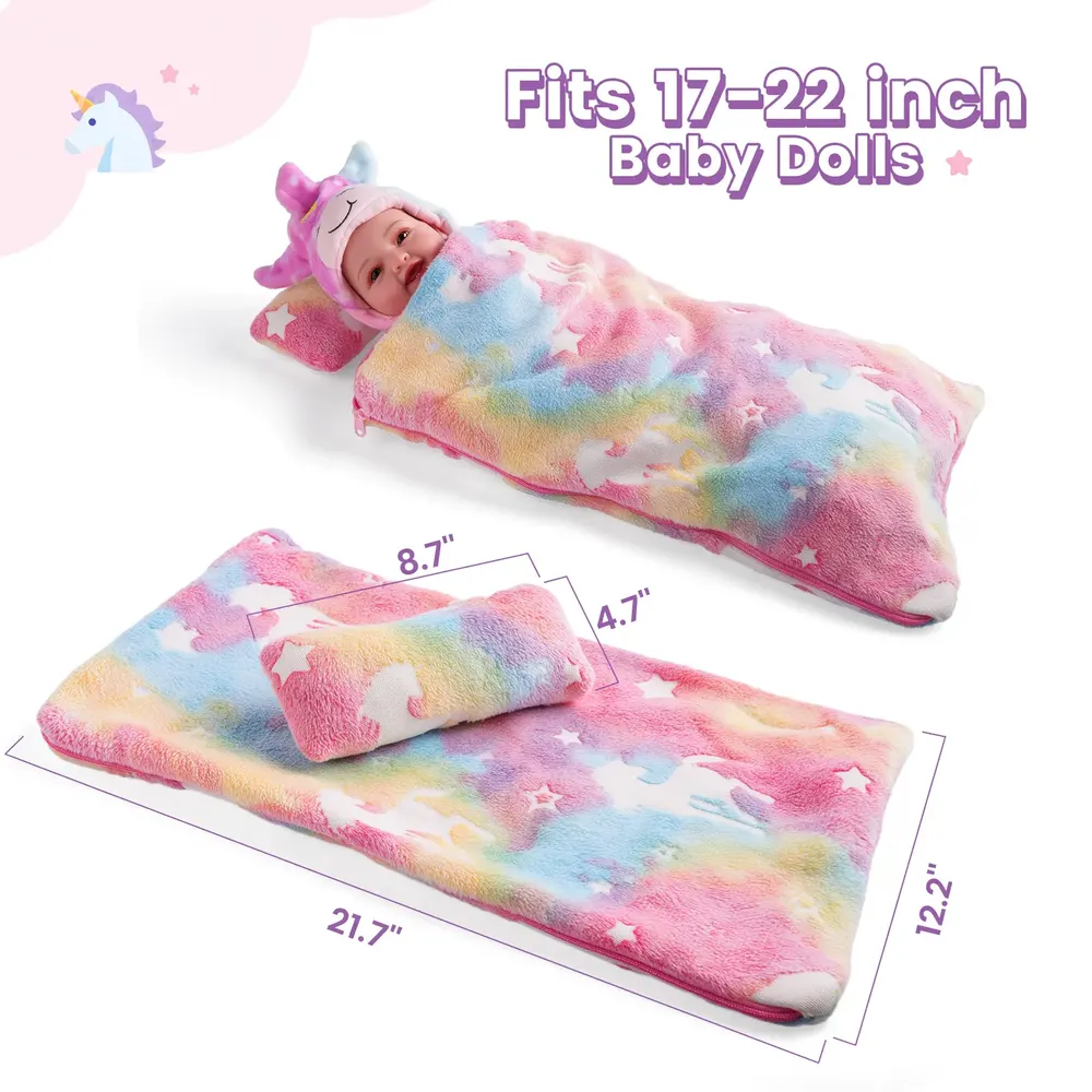17"-22" Unicorn Bedding 2 Pcs Reborn Baby Doll Accessories Set, photograph 2