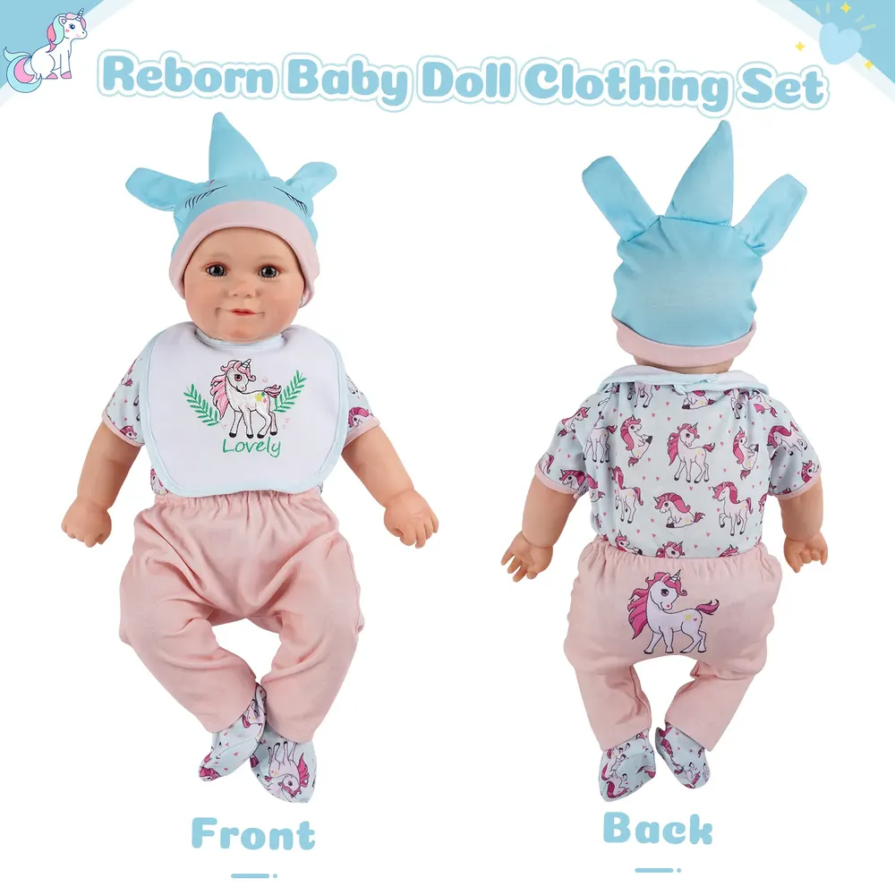 17"-22" Unicorn Blue Pink Rainbow 6-Pieces Set of Reborn Baby Clothing Accessories, photograph 5