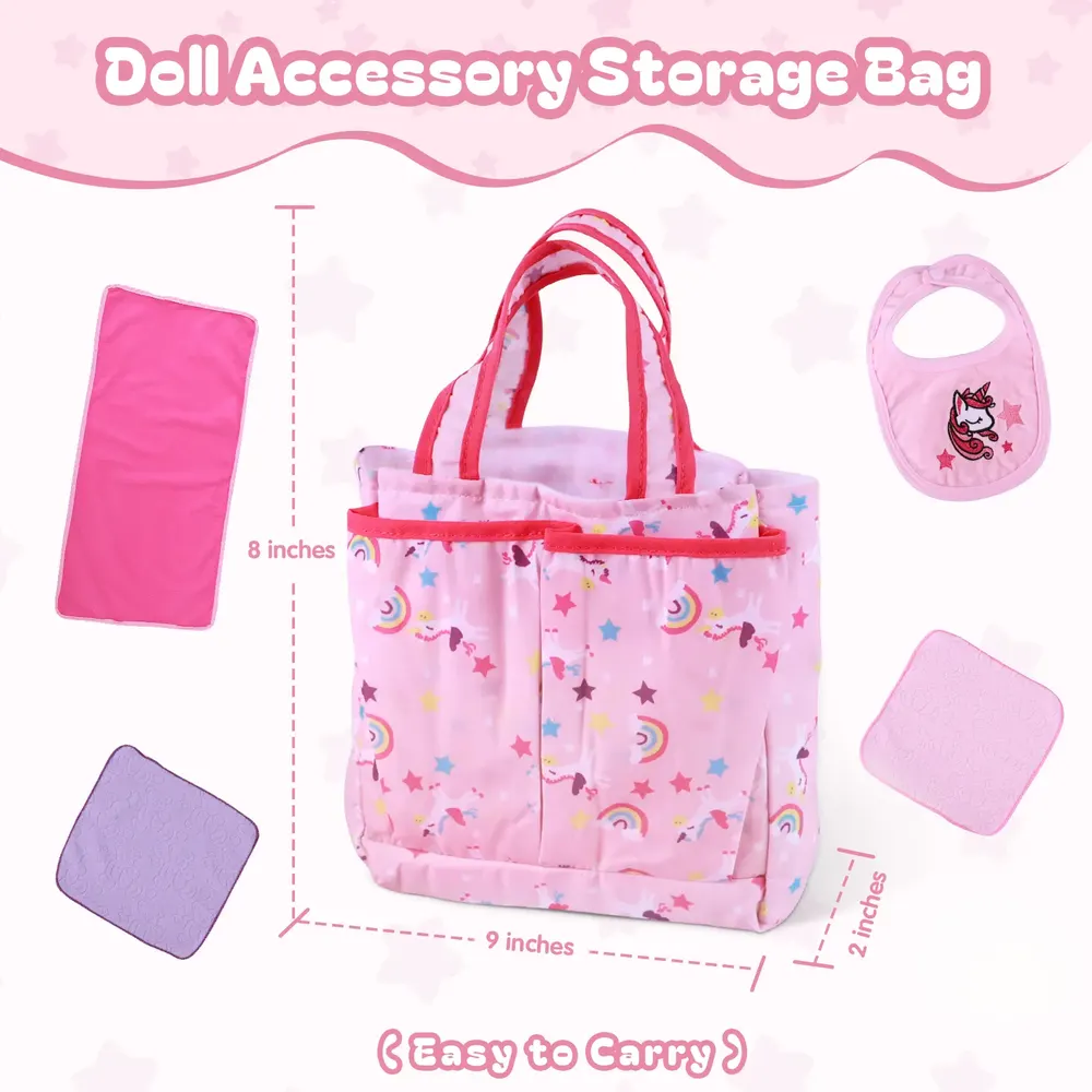 17"-22" Unicorn Rainbow Care Package 5 Pieces Clothing Accessories for Reborn Baby, photograph 2