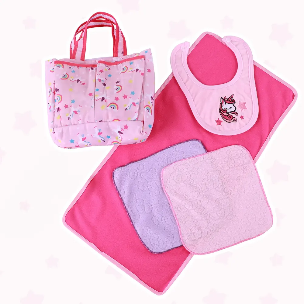 17"-22" Unicorn Rainbow Care Package 5 Pieces Clothing Accessories for Reborn Baby, photograph 3