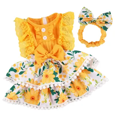 17"-22" Yellow Dress and Hair Band for Reborn Baby Girls 2 Pcs Accessories Set
