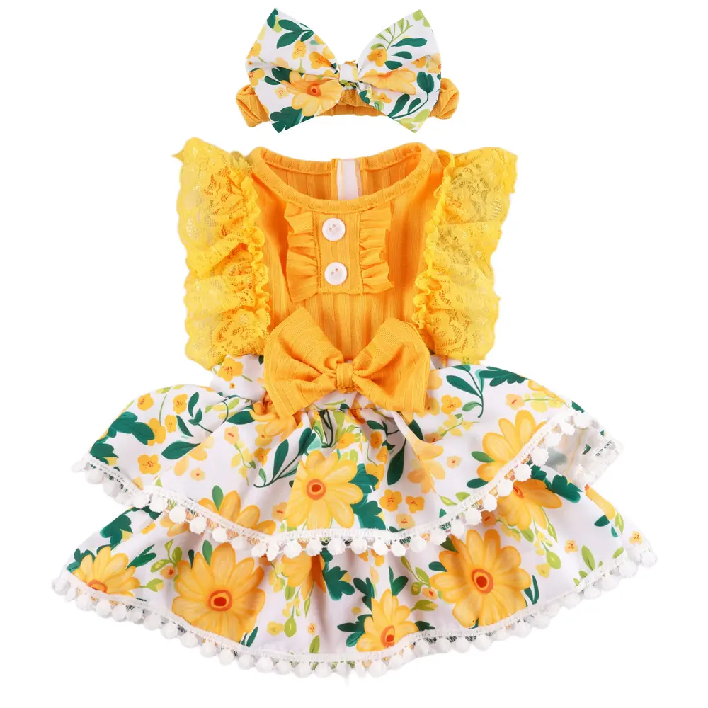 17"-22" Yellow Dress and Hair Band for Reborn Baby Girls 2 Pcs Accessories Set, photograph 2