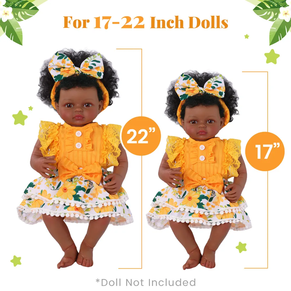 17"-22" Yellow Dress and Hair Band for Reborn Baby Girls 2 Pcs Accessories Set, photograph 4