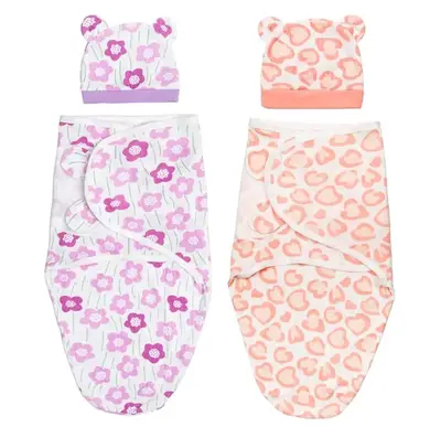 17"-24" Purple Flower + Pink Love Wrap 4 Pcs Set Reborn Baby Doll Clothes