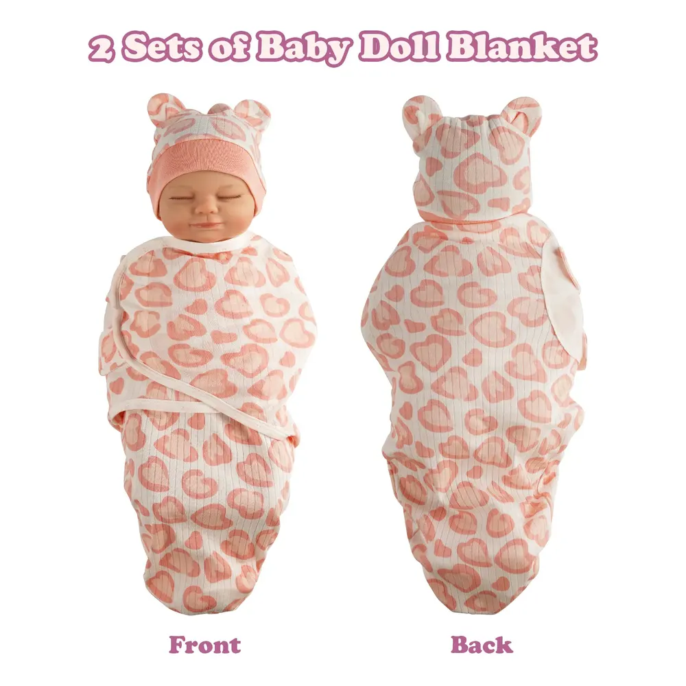 17"-24" Purple Flower + Pink Love Wrap 4 Pcs Set Reborn Baby Doll Clothes, photograph 2