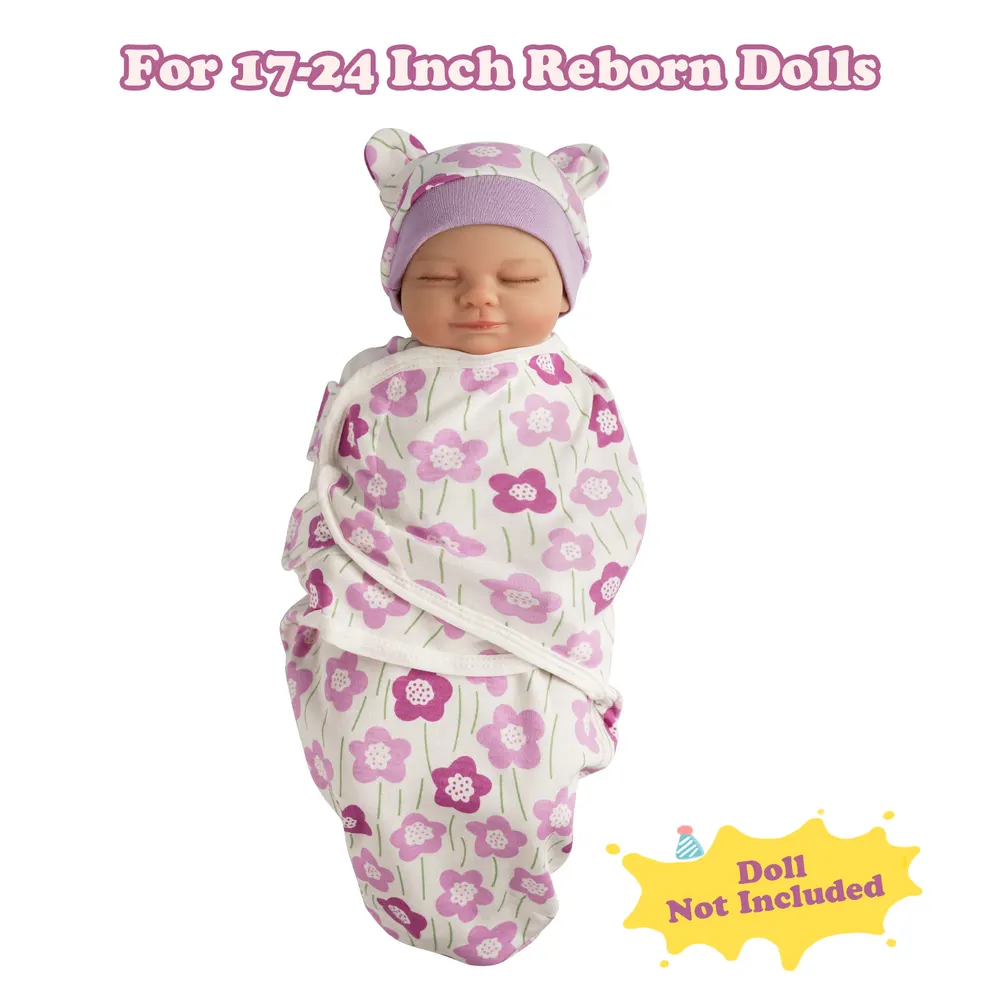 17"-24" Purple Flower + Pink Love Wrap 4 Pcs Set Reborn Baby Doll Clothes, photograph 3
