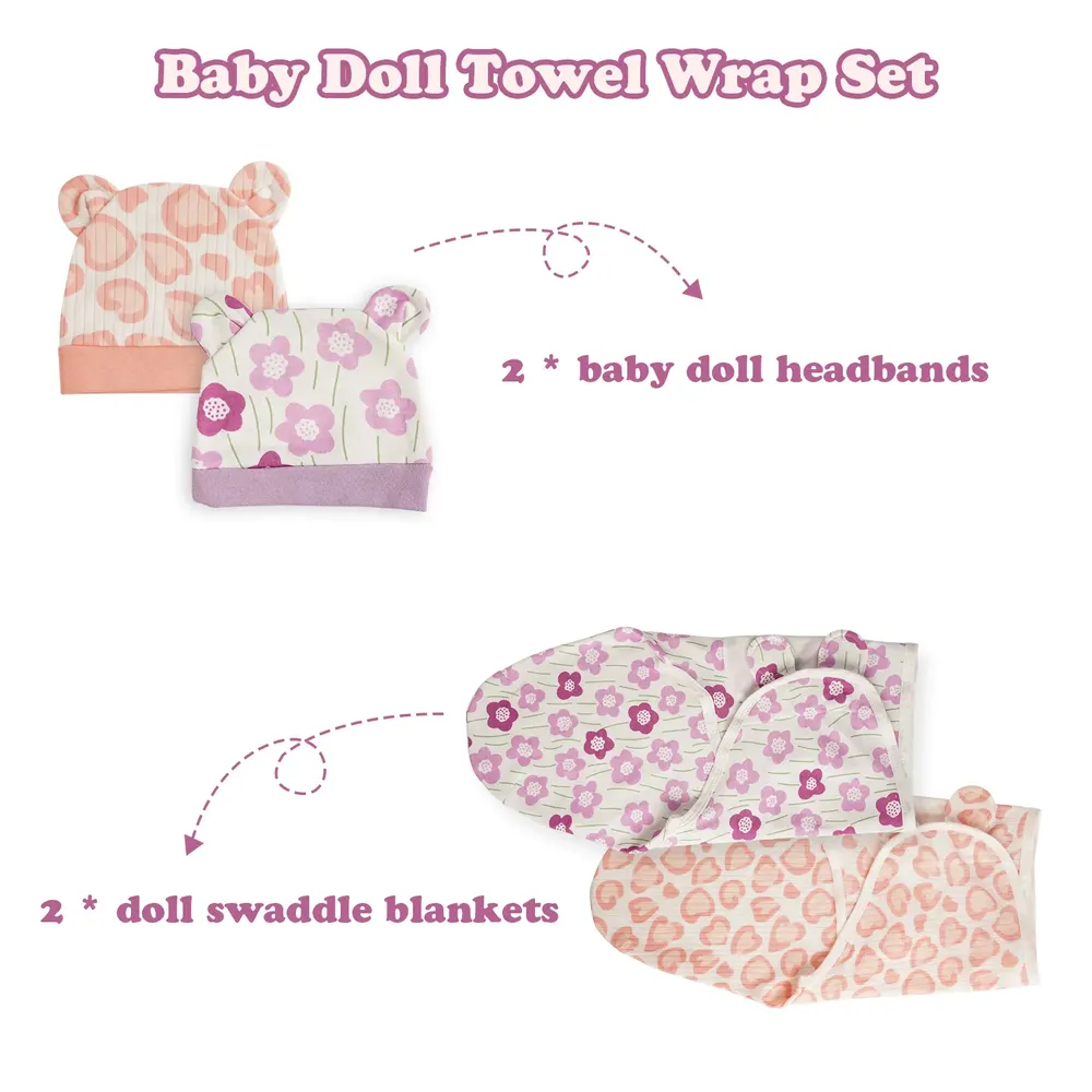 17"-24" Purple Flower + Pink Love Wrap 4 Pcs Set Reborn Baby Doll Clothes, photograph 6