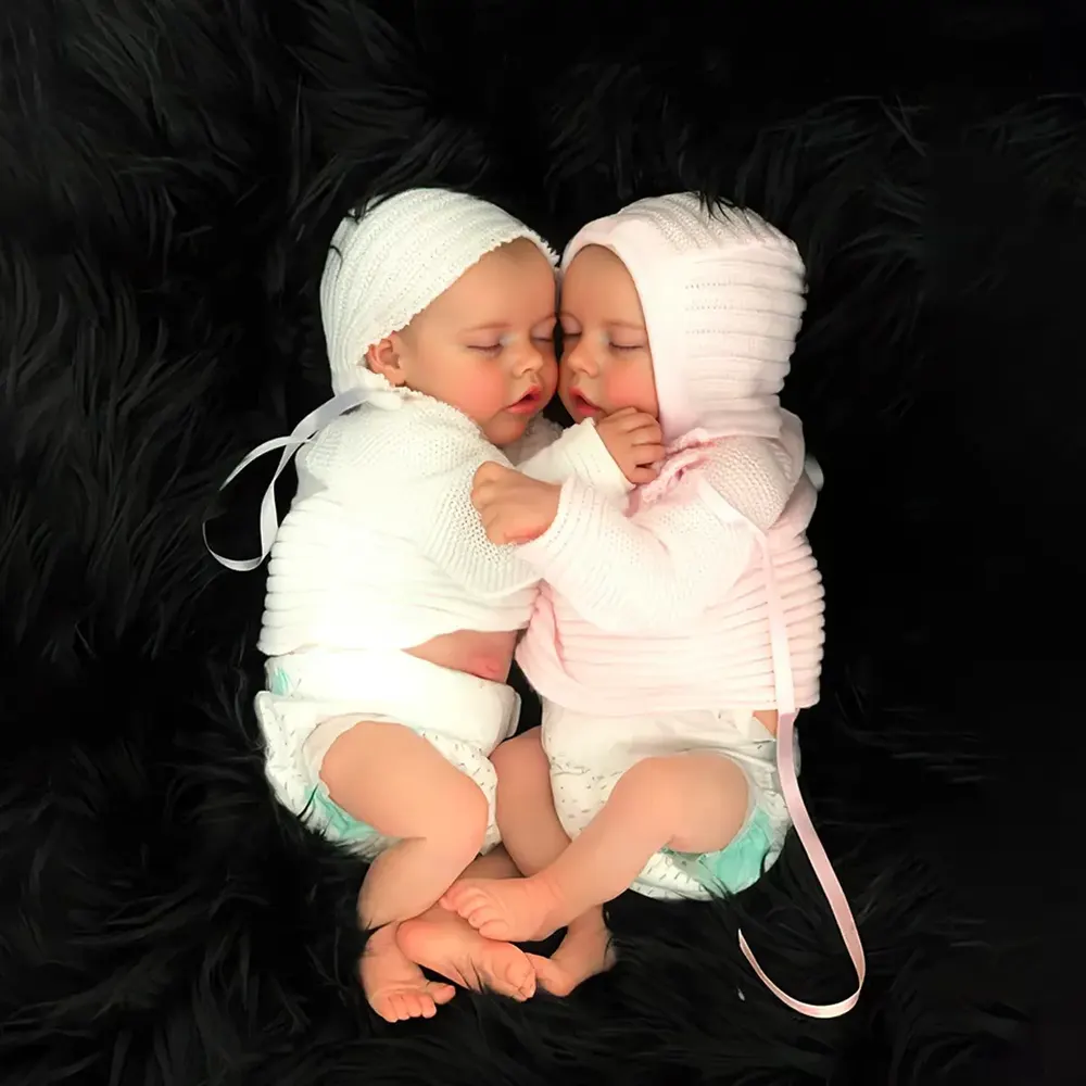 17" Bancy and Tucy Twins Girls Touch Real Reborn Newborn Baby Doll, photograph 3
