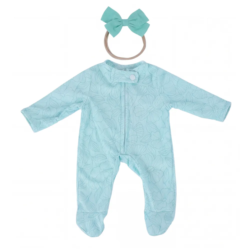 17" Green Striped Floral Romper set Bodysuit for Reborn Babies