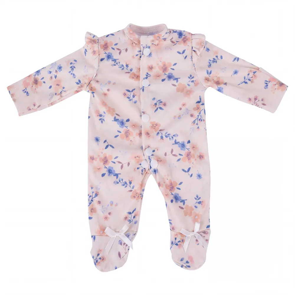 17" Orange and Blue Floral Print Light Yellow Romper with Headband, photograph 2