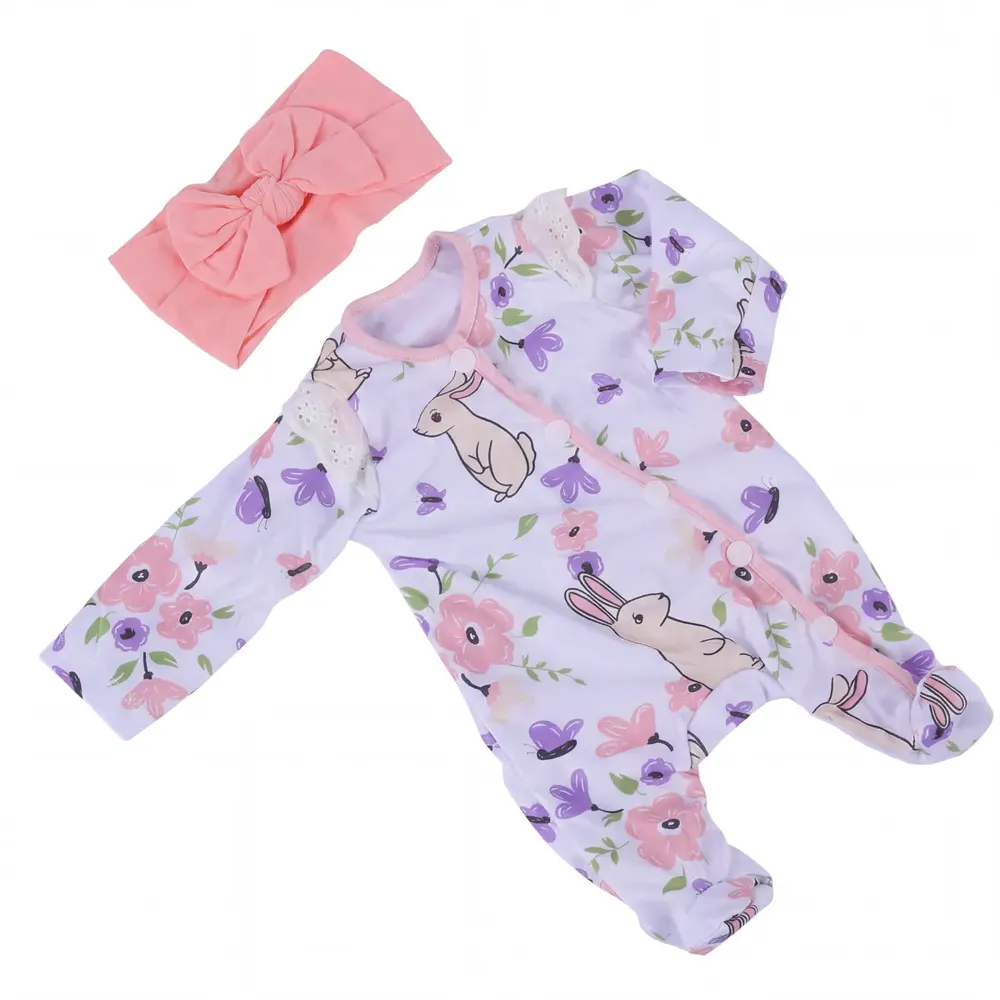17" Pink and White Bunny Romper for Reborn Babies, photograph 2