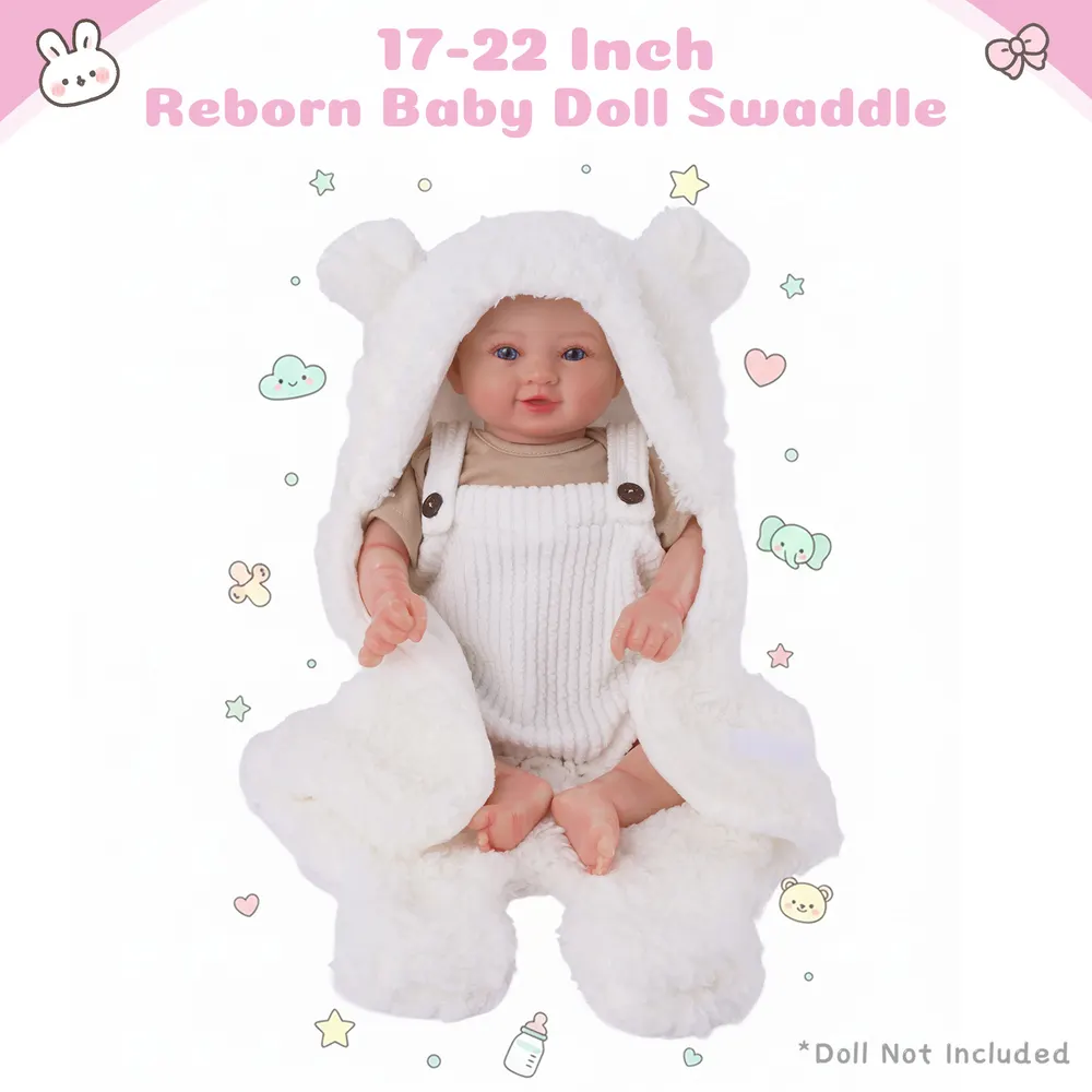 17"-22" Bear Ear Pure White Plush Wrapping Cloth 3 Pieces Set, photograph 3