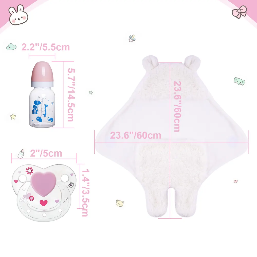 17"-22" Bear Ear Pure White Plush Wrapping Cloth 3 Pieces Set, photograph 5