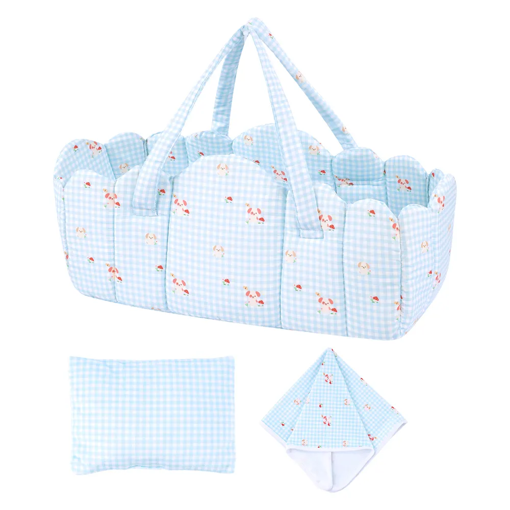 17"-22" Checkered Puppy Bassinet Three-Piece Set (Basket + Pillow + Blanket 50*50)