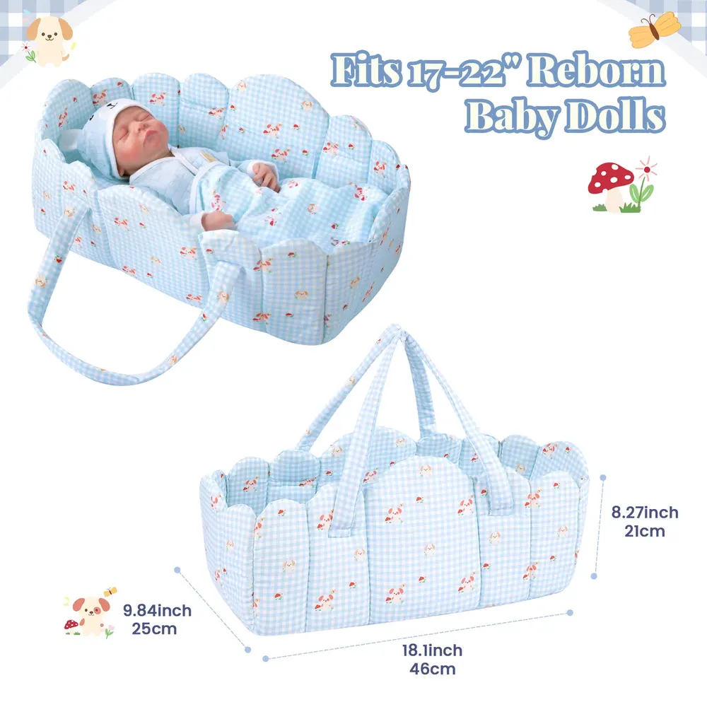 17"-22" Checkered Puppy Bassinet Three-Piece Set (Basket + Pillow + Blanket 50*50), photograph 2