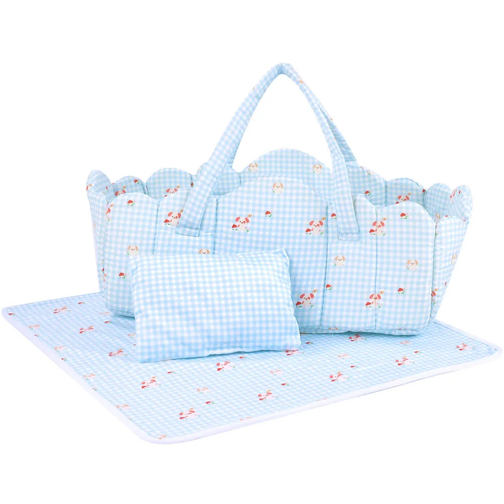 17"-22" Checkered Puppy Bassinet Three-Piece Set (Basket + Pillow + Blanket 50*50), photograph 3