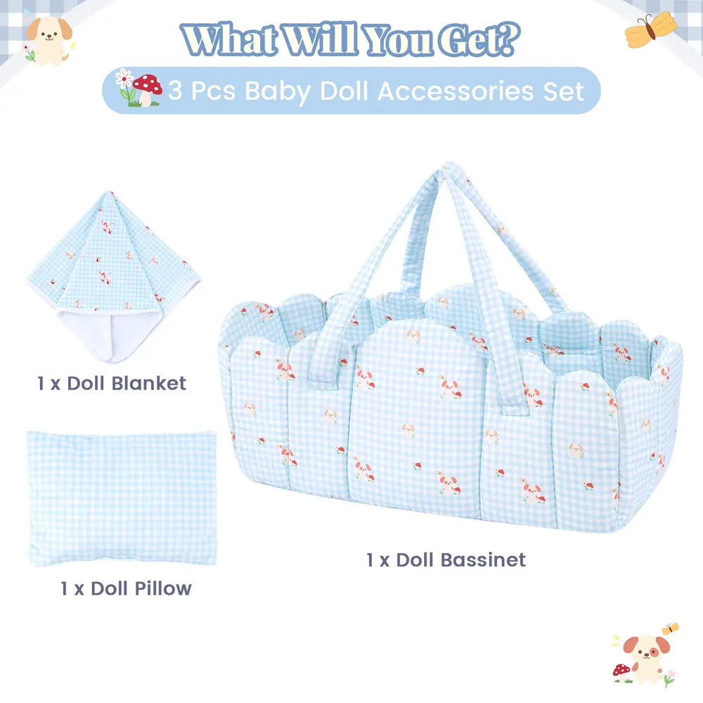 17"-22" Checkered Puppy Bassinet Three-Piece Set (Basket + Pillow + Blanket 50*50), photograph 4