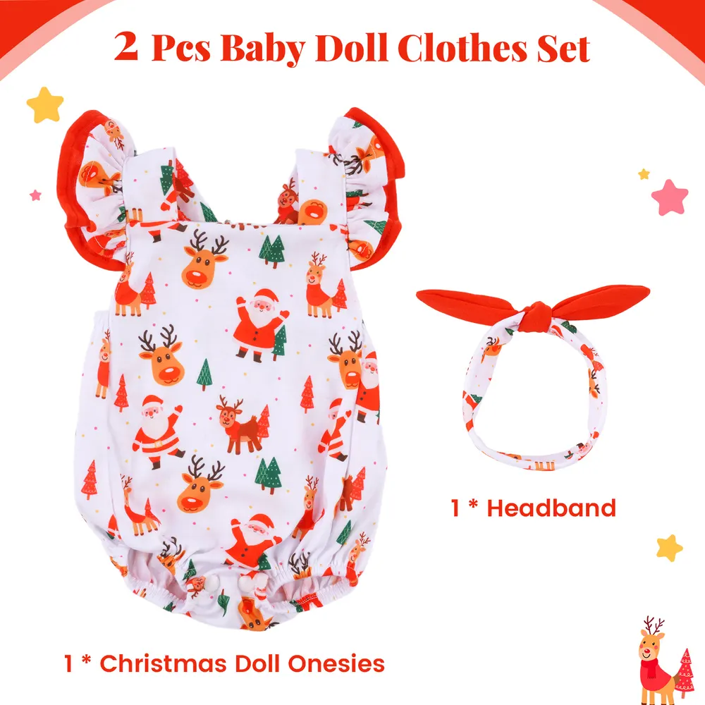 17"-22" Christmas Flutter Sleeve Rompers for Reborn Dolls, photograph 3
