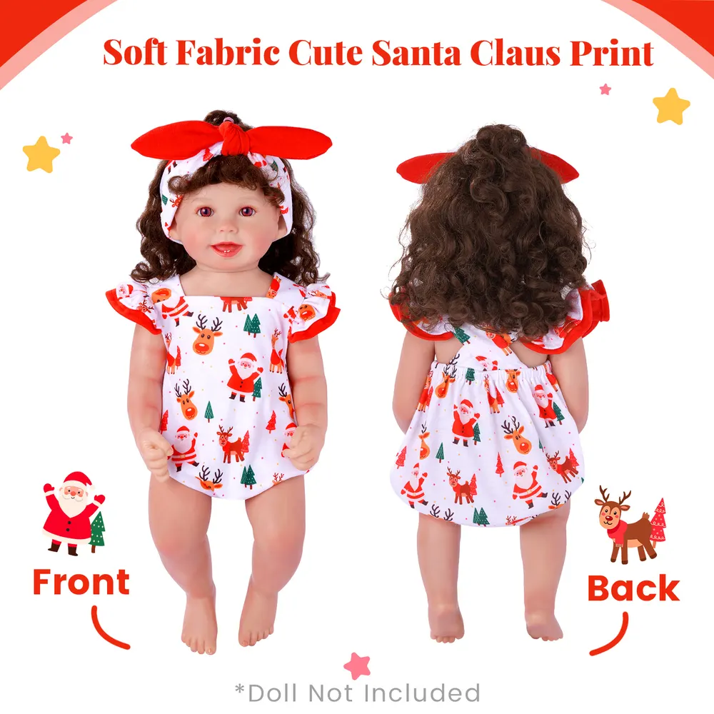 17"-22" Christmas Flutter Sleeve Rompers for Reborn Dolls, photograph 4