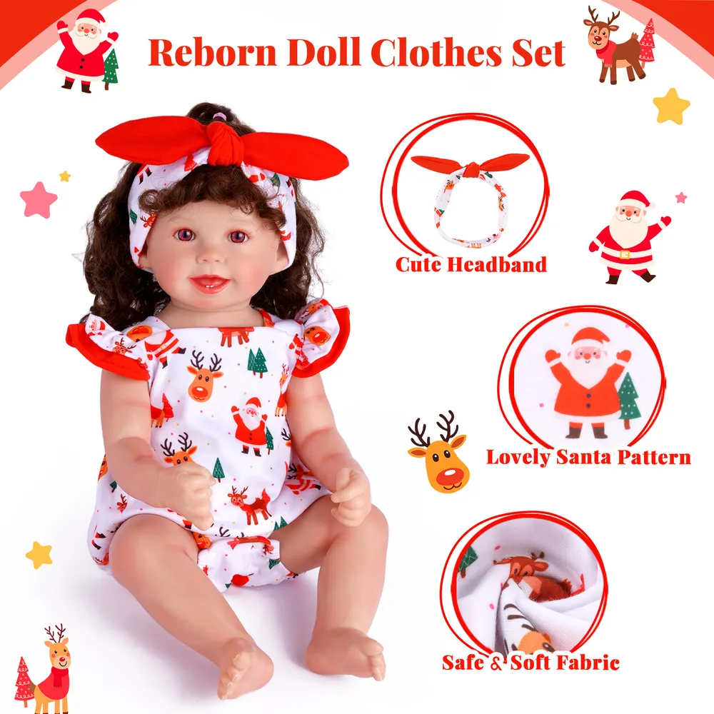 17"-22" Christmas Flutter Sleeve Rompers for Reborn Dolls, photograph 5