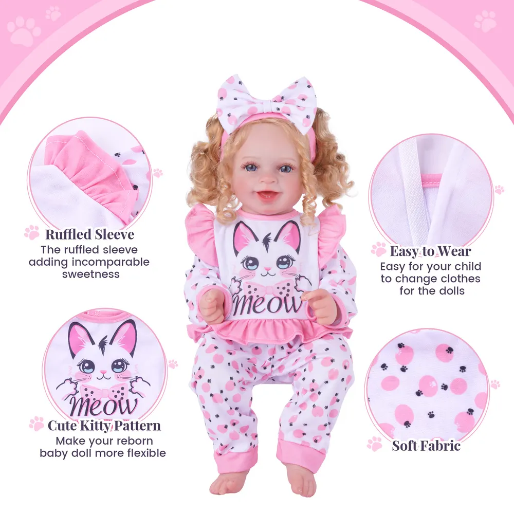17"-22" Pink Kitten Set 3 Pieces for Reborn Babies, photograph 3