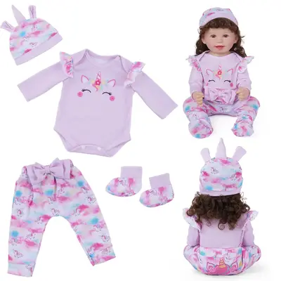 17"-22" Pink Unicorn Embroidered Robe Four-Piece Set
