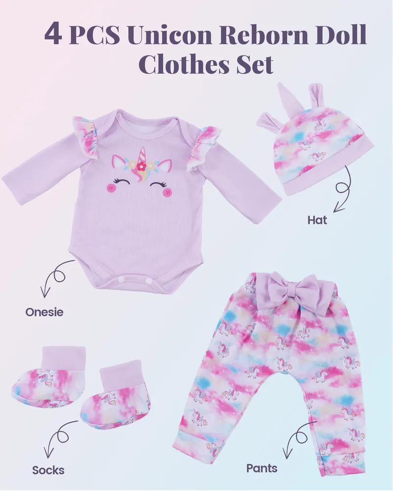 17"-22" Pink Unicorn Embroidered Robe Four-Piece Set, photograph 3