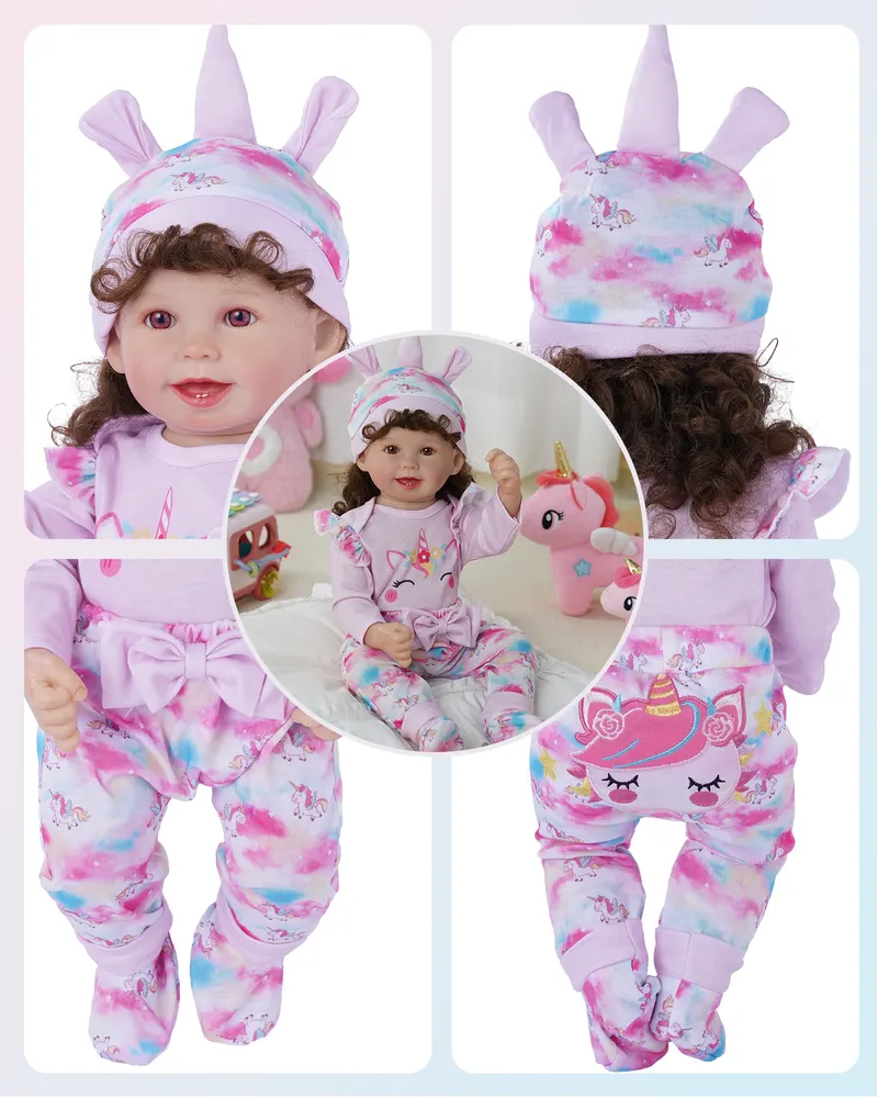 17"-22" Pink Unicorn Embroidered Robe Four-Piece Set, photograph 5