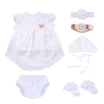 17"-22" White Tulle Dress/Baptism Set 6 Pieces