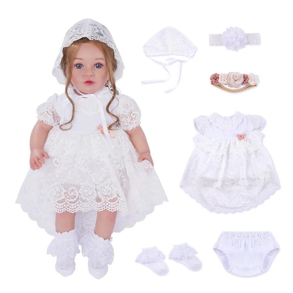 17"-22" White Tulle Dress/Baptism Set 6 Pieces, photograph 2