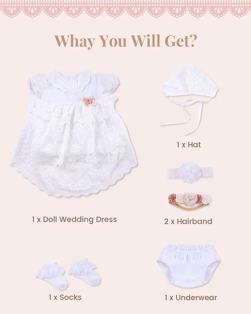 17"-22" White Tulle Dress/Baptism Set 6 Pieces, photograph 3