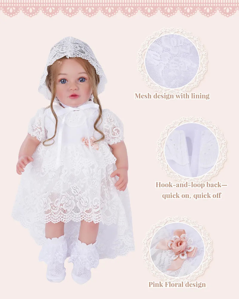 17"-22" White Tulle Dress/Baptism Set 6 Pieces, photograph 5
