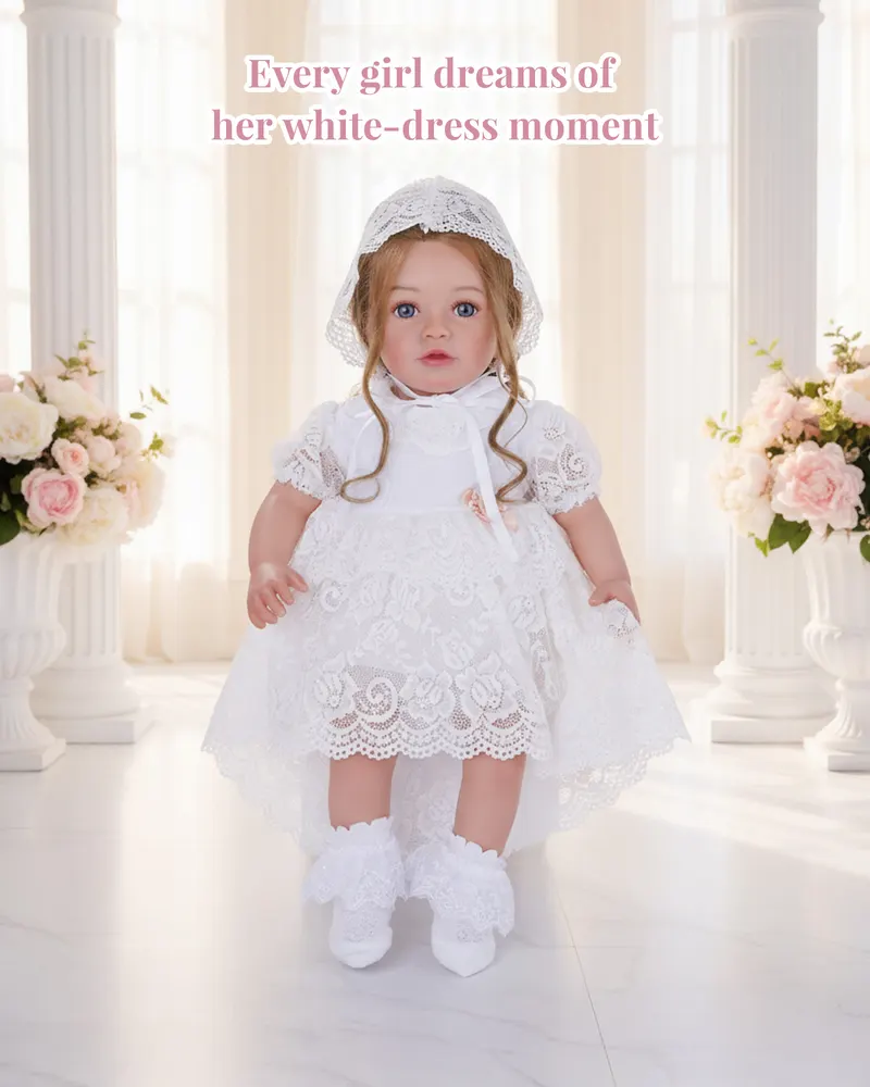 17"-22" White Tulle Dress/Baptism Set 6 Pieces, photograph 6