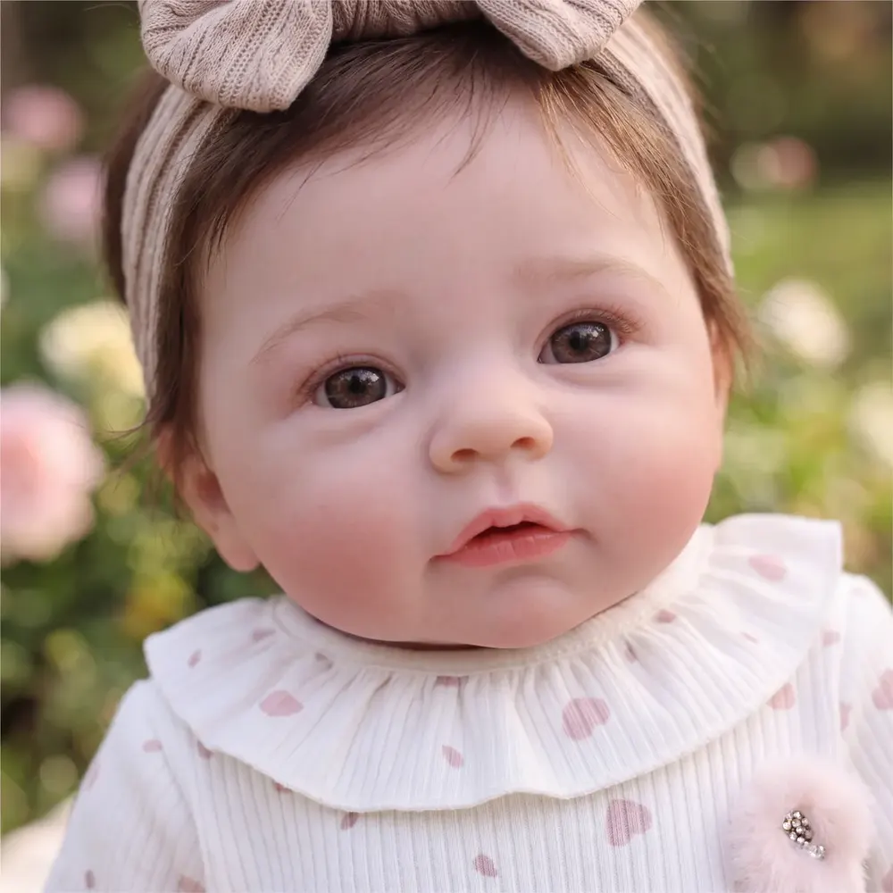 17" Lifelike Reborn Baby Girl, Soft Vinyl Body with Rooted Hair – Flora, photograph 2