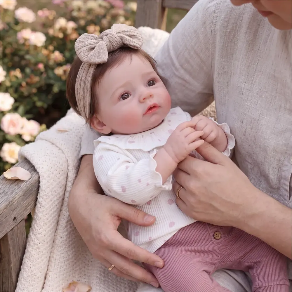 17" Lifelike Reborn Baby Girl, Soft Vinyl with Rooted Hair – Flora, photograph 2