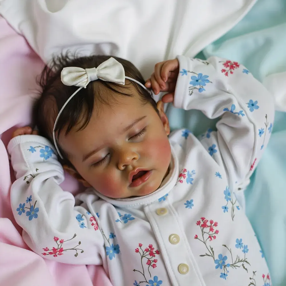 17" Lifelike Sleeping Silicone Vinyl Newborn African American Baby Girl Doll, photograph 2