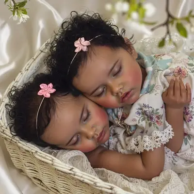 17" Real Lifelike Black Twins Sister Johan and Lloyd African American Reborn Baby