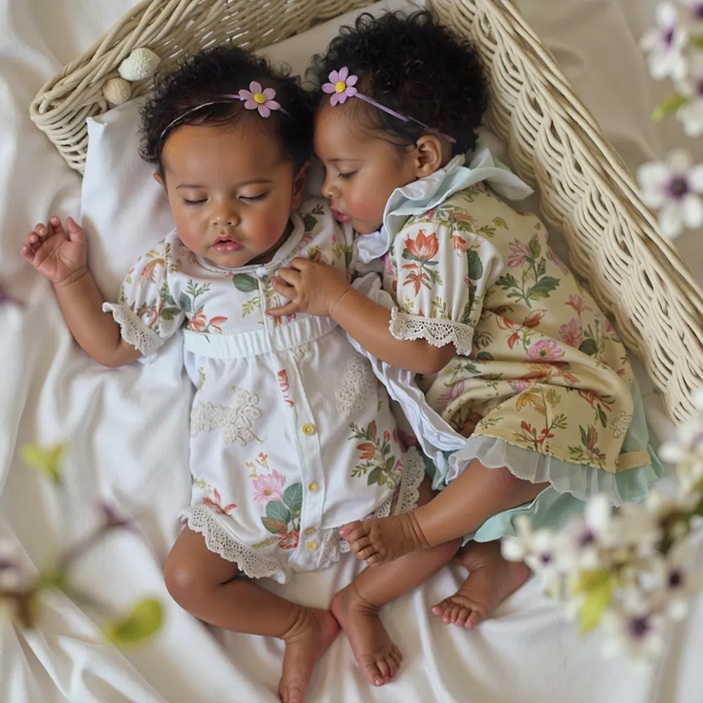 17" Real Lifelike Black Twins Sister Johan and Lloyd African American Reborn Baby, photograph 2