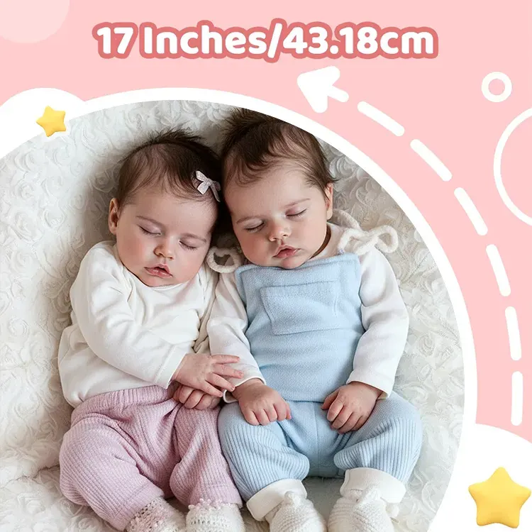 17" Real Lifelike Twins Boy and Girl Debbie and Deborah Sleeping Reborn Baby Doll, photograph 3