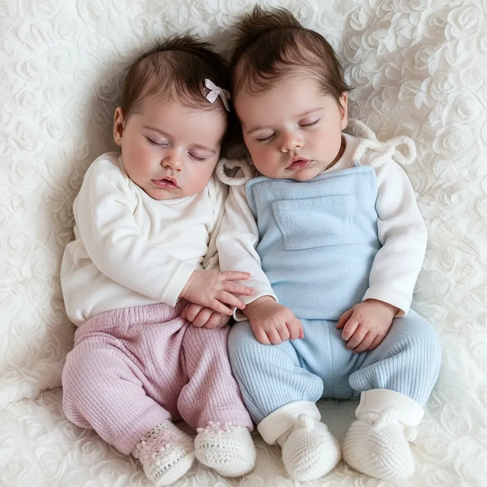 17" Real Lifelike Twins Boy and Girl Debbie and Deborah Sleeping Reborn Baby Doll, photograph 6