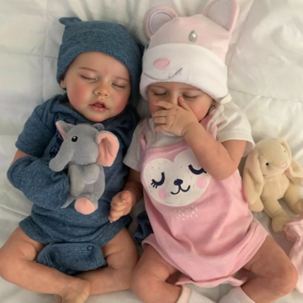 17" Super Real Lifelike Twins Sleeping Newborn Girls Katelyn and Cameron Reborn