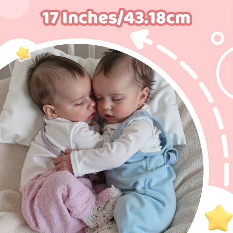 17" Reborn Baby Doll Twins Boy and Girl Debbie and Deborah Lifelike Sleeping Newborn, photograph 2